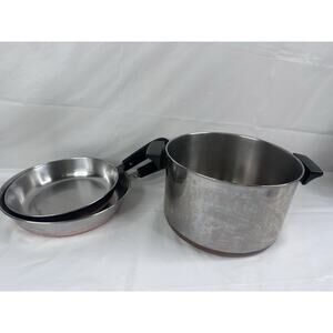 Revere Ware Copper Bottom 6 Quart Stock Pot 9” & 8”Frying Sauté Pan USA